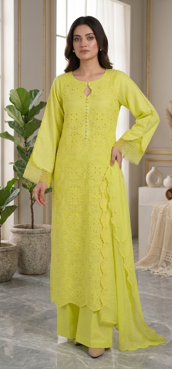 Noor-e-Lime Luxury Lawn Set(Stichted)