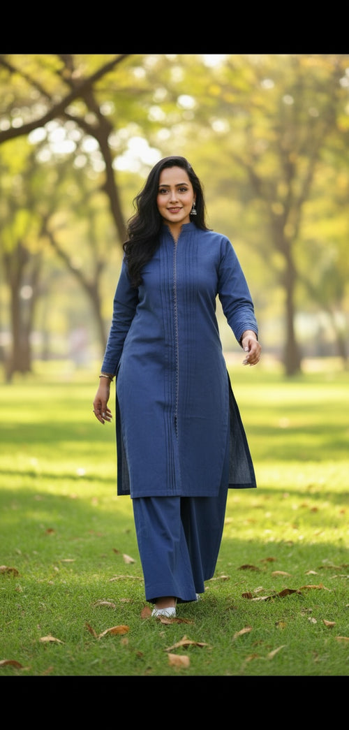 AQUA BLUE KHADDAR  2PC(Stitched)