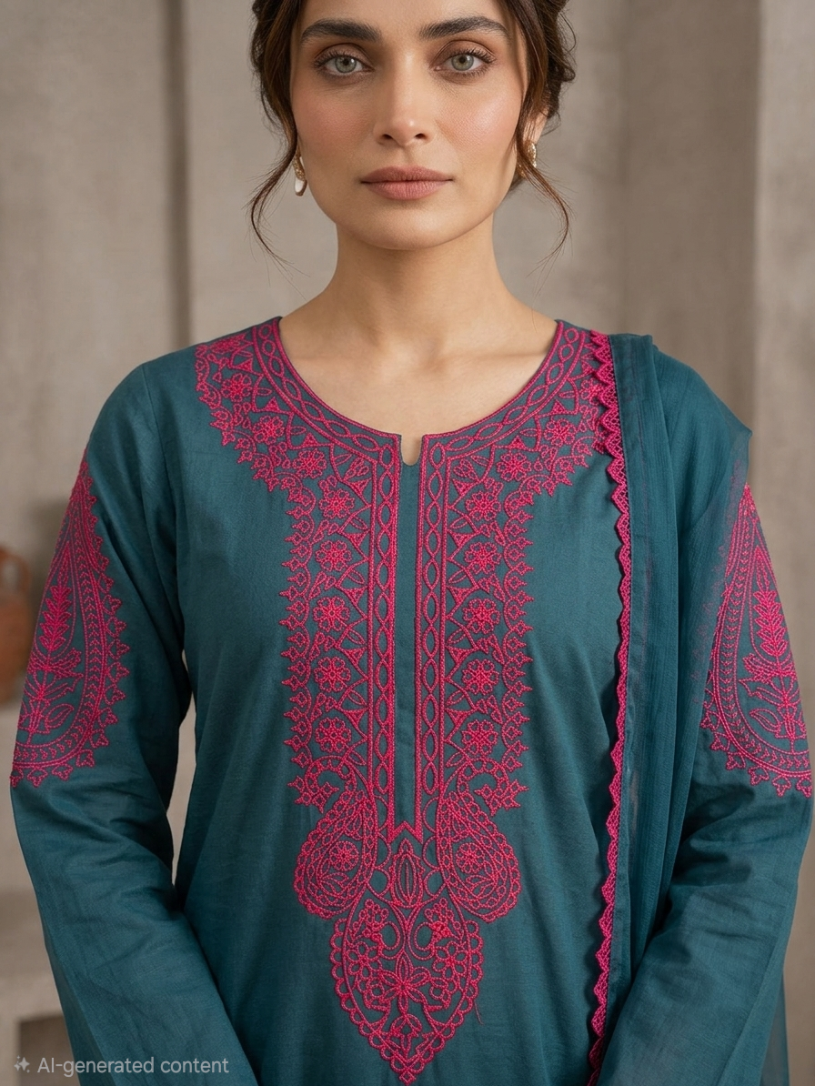 Teal Fuchsia Bloom 3pc (Stichted)