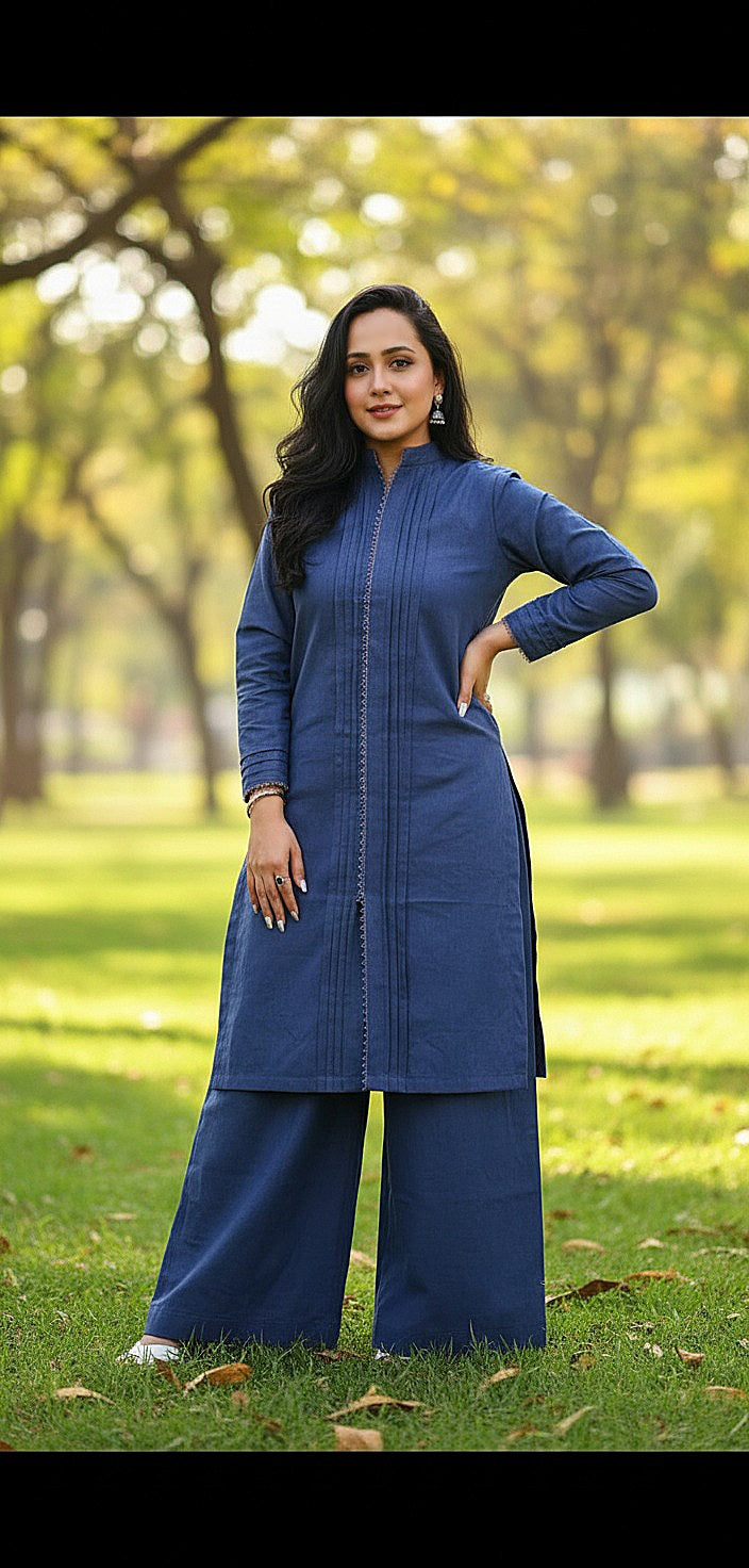 AQUA BLUE KHADDAR  2PC(Stitched)