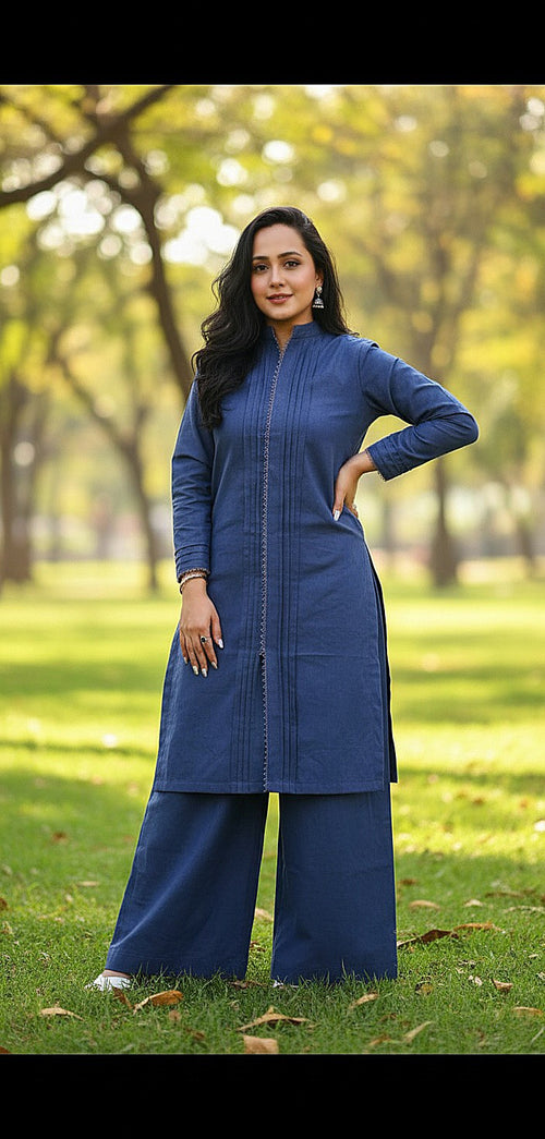 AQUA BLUE KHADDAR  2PC(Stitched)