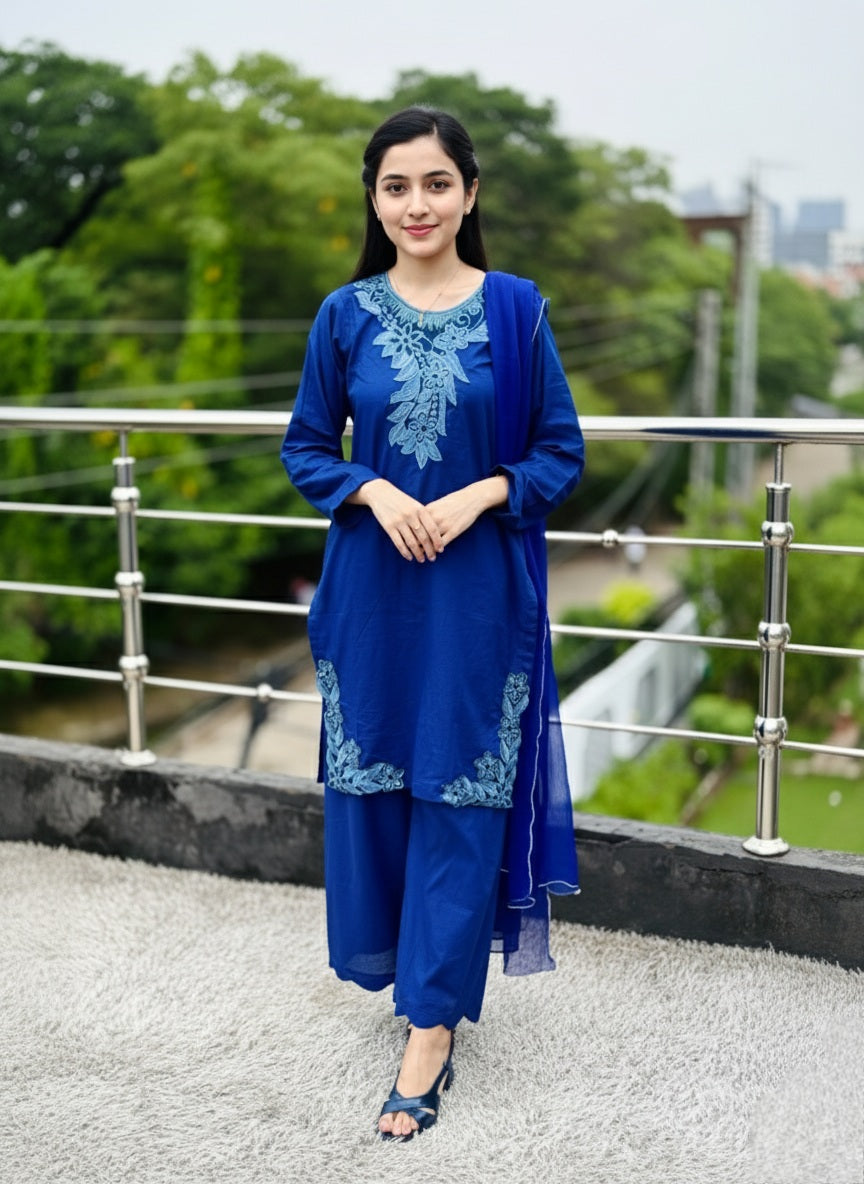 ROYAL AZURE EMBROIDERY 3PC(Stitched)