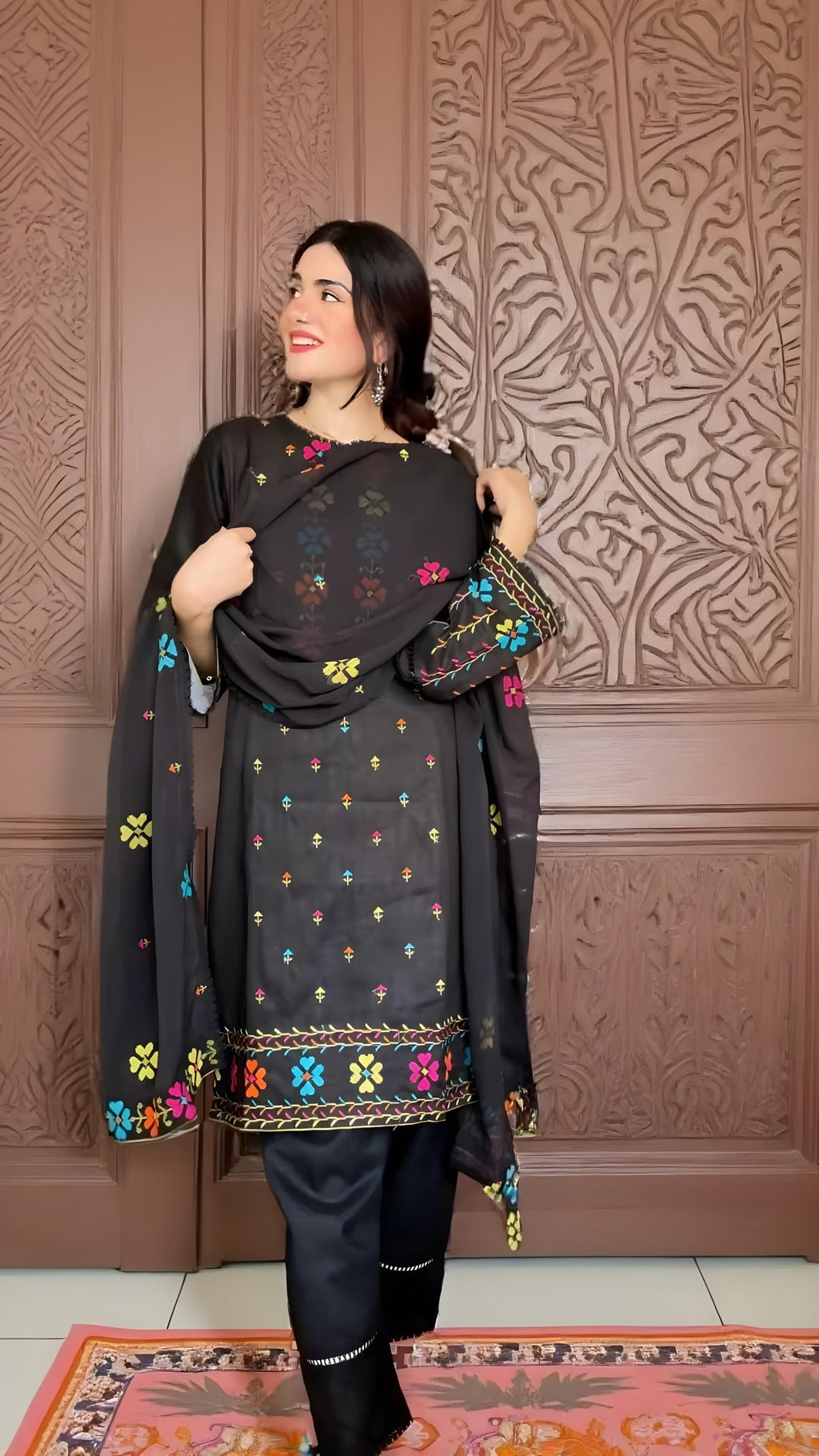 Black Cross sticht Embroidery 3pc