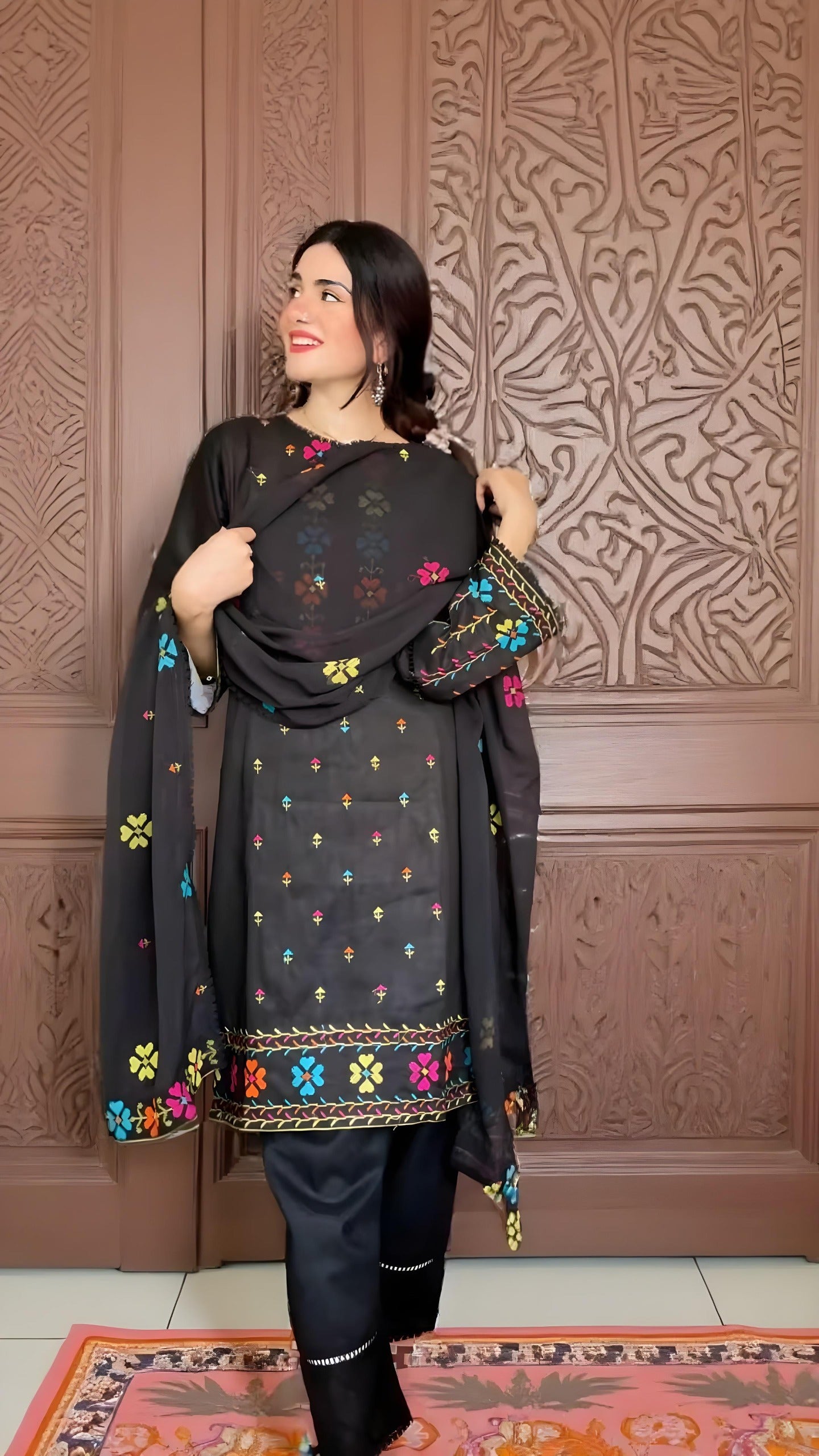 Black Cross sticht Embroidery 3pc