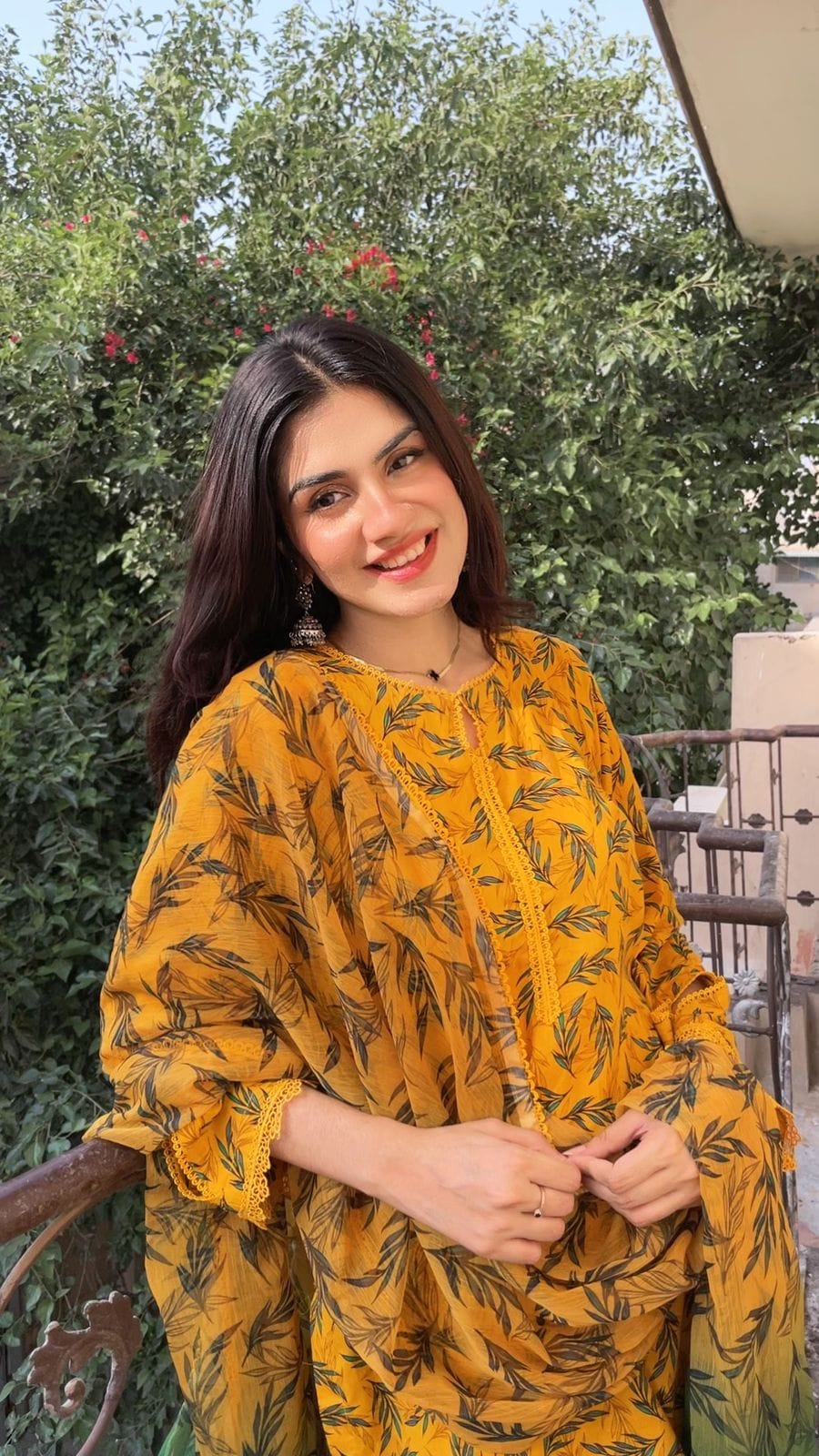 YELLOW LEAFY PRINT 3PC