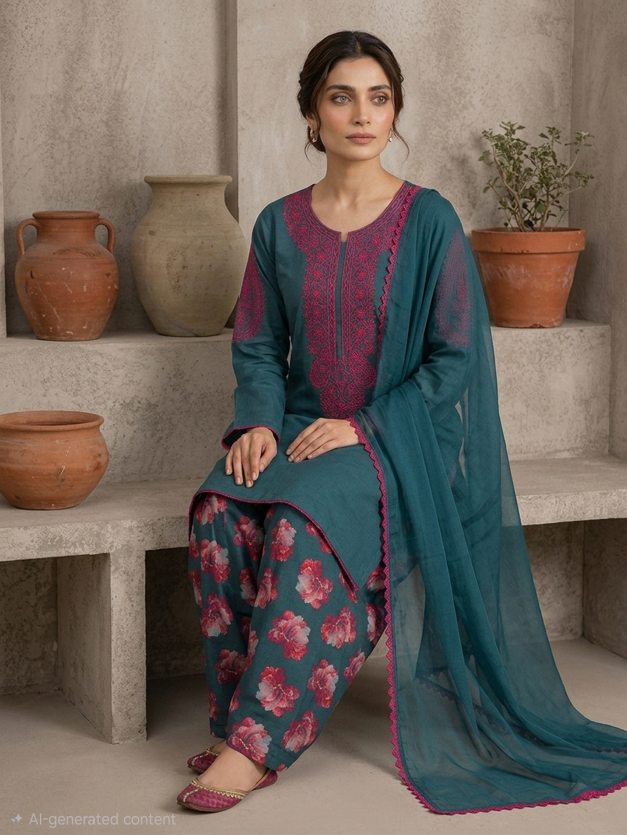 Teal Fuchsia Bloom 3pc (Stichted)