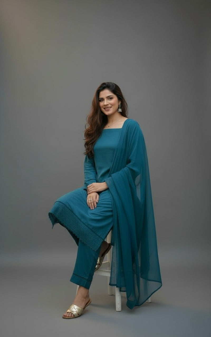 Zinc blue Solid  3pc(Stitched)