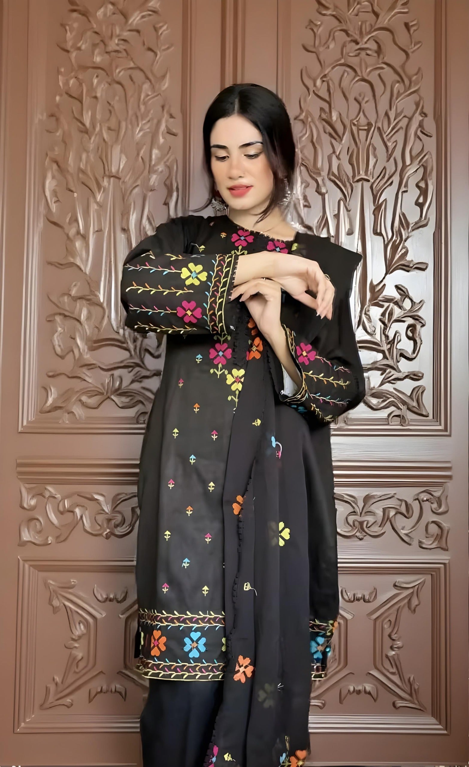 Black Cross sticht Embroidery 3pc