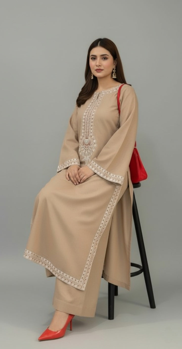 Beige Bloom Embroidery 2pc(Stitched)