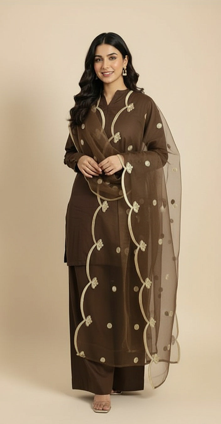Chocolate brown Farshi Shalwar 3pc(Stitched)