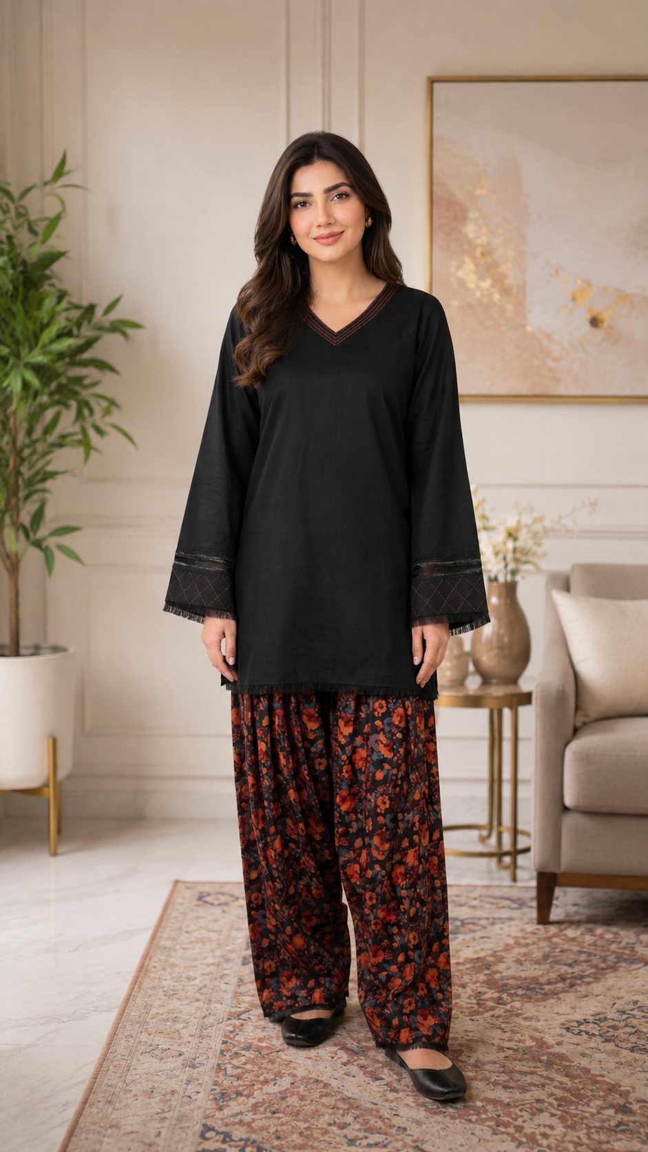 Black printed Shalwar 2pc (stichted)