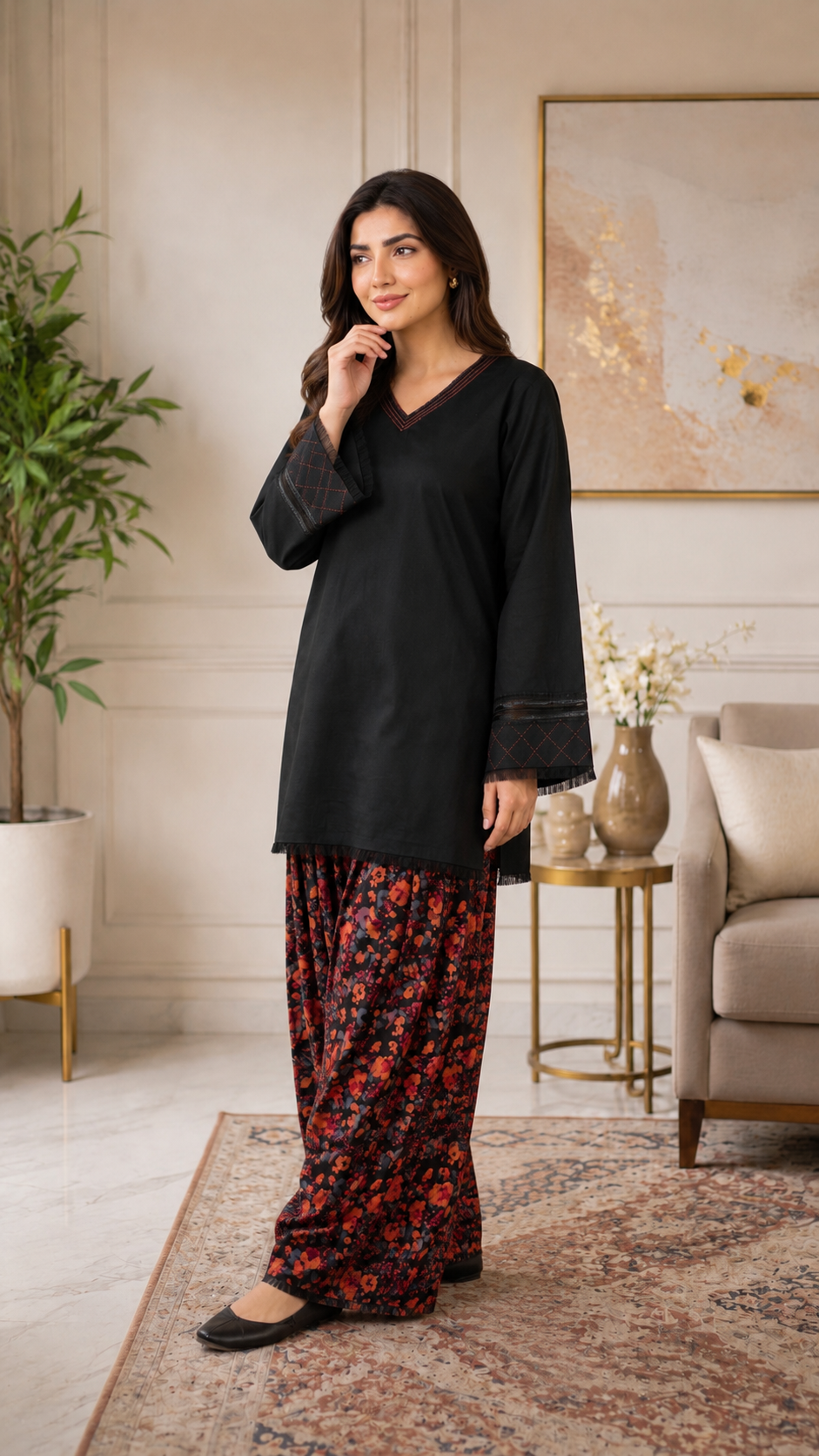 Black printed Shalwar 2pc (stichted)
