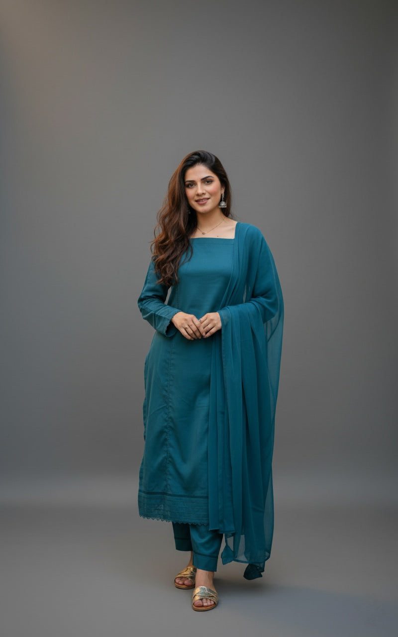 Zinc blue Solid  3pc(Stitched)