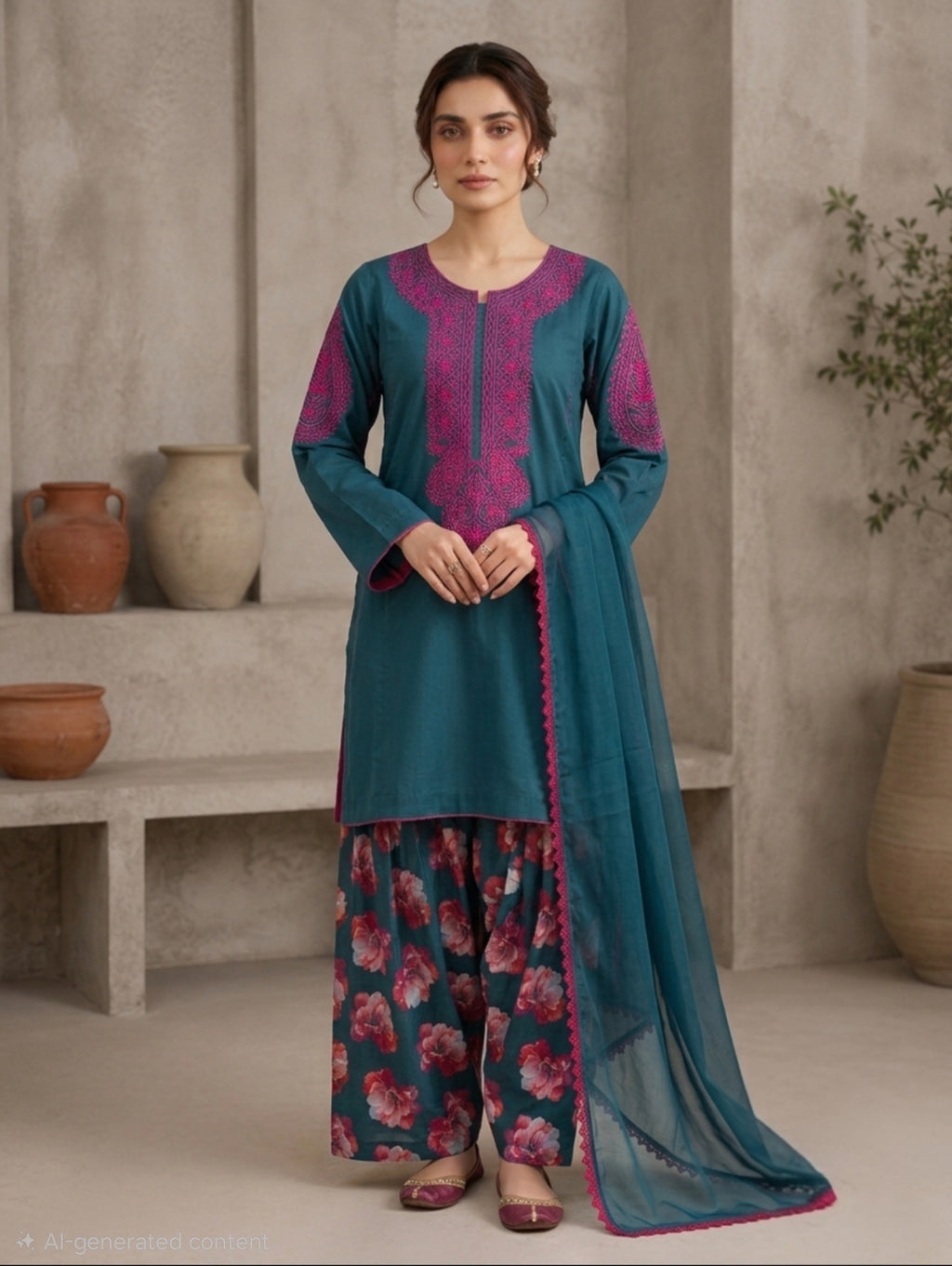 Teal Fuchsia Bloom 3pc (Stichted)